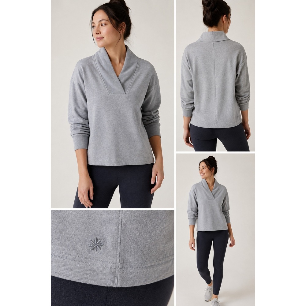 Athleta Coaster Luxe V-Neck Sweatshirt Lt Blue‎ Tencel Pullover XXS 466781-02